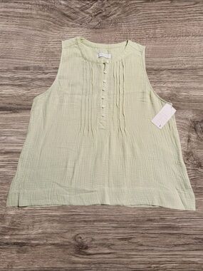 Neutral Ground Sage Green Cotton Gauze Pintuck Tank